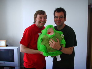 (l to r) Mr Steve Hewitt, A Squishable T Rex, Mr MJ Hibbett